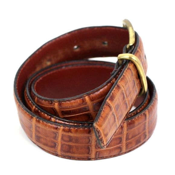 CROCO EMBOSSED BROWN GENUINE LEATHER 1 1/8"Wd CASUAL DRESS MEN'S BELT Sz 32 (R60 - Picture 5 of 12